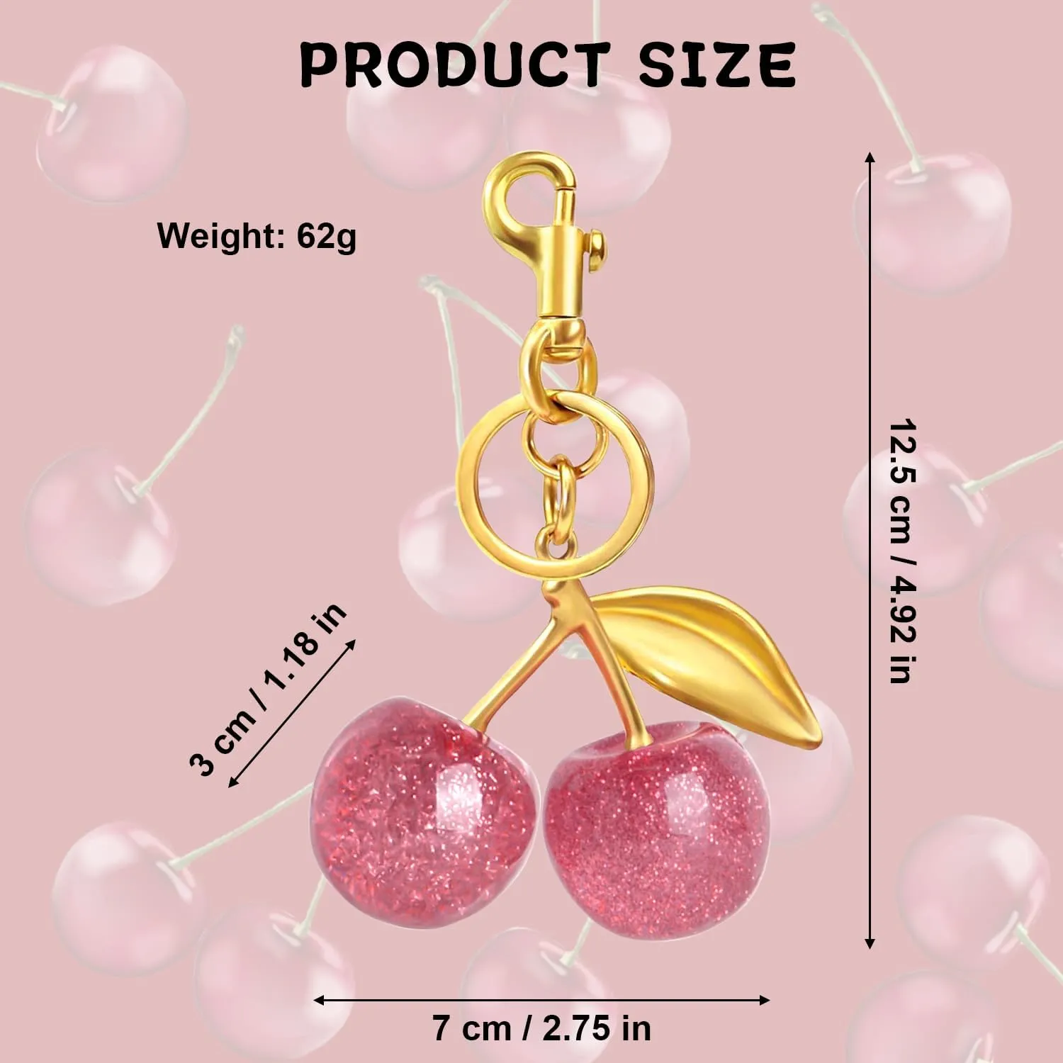 Cherry Bag Charm Purse Charms Keychain, Elegant Purse Bag Charm Cherry Keychain Cute Bag Charms for Handbags Gift and More