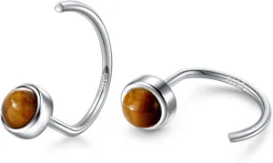 CHIC & ARTSY Dainty Hug Hoop Earrings 925 Sterling Silver Created Gemstone Huggie Hoops Earrings Synthetic Fire Opal/Turquoise/Moonstone/CZ Tiny Hoop Earrings for Women