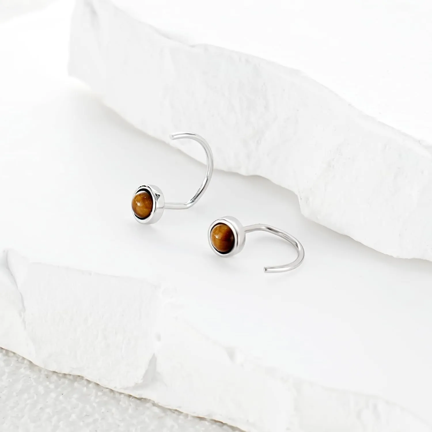 CHIC & ARTSY Dainty Hug Hoop Earrings 925 Sterling Silver Created Gemstone Huggie Hoops Earrings Synthetic Fire Opal/Turquoise/Moonstone/CZ Tiny Hoop Earrings for Women