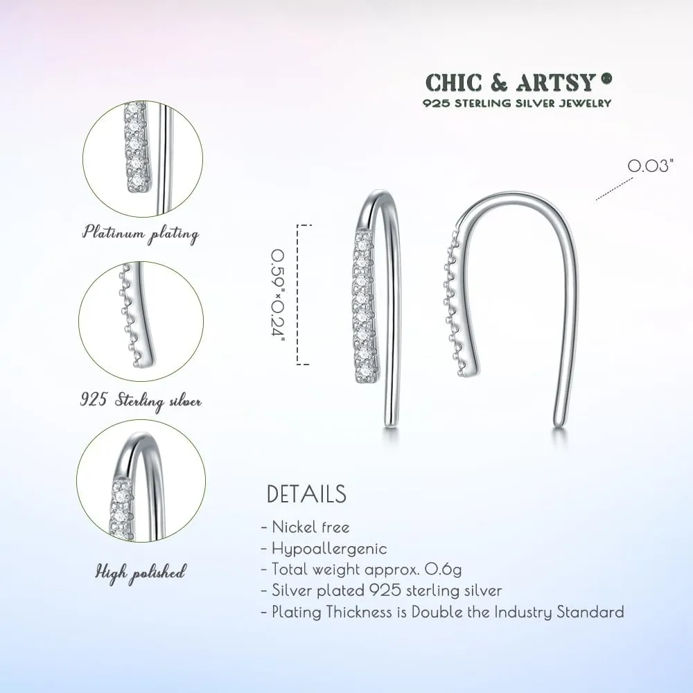 CHIC & ARTSY Threader Hoop Earring 925 Sterling Silver CZ Pull Through Hoop Earrings Small Open hoop Earrings Backless Earrings for Women