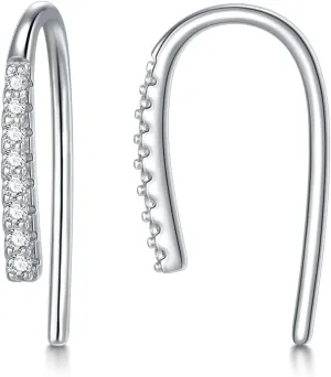 CHIC & ARTSY Threader Hoop Earring 925 Sterling Silver CZ Pull Through Hoop Earrings Small Open hoop Earrings Backless Earrings for Women