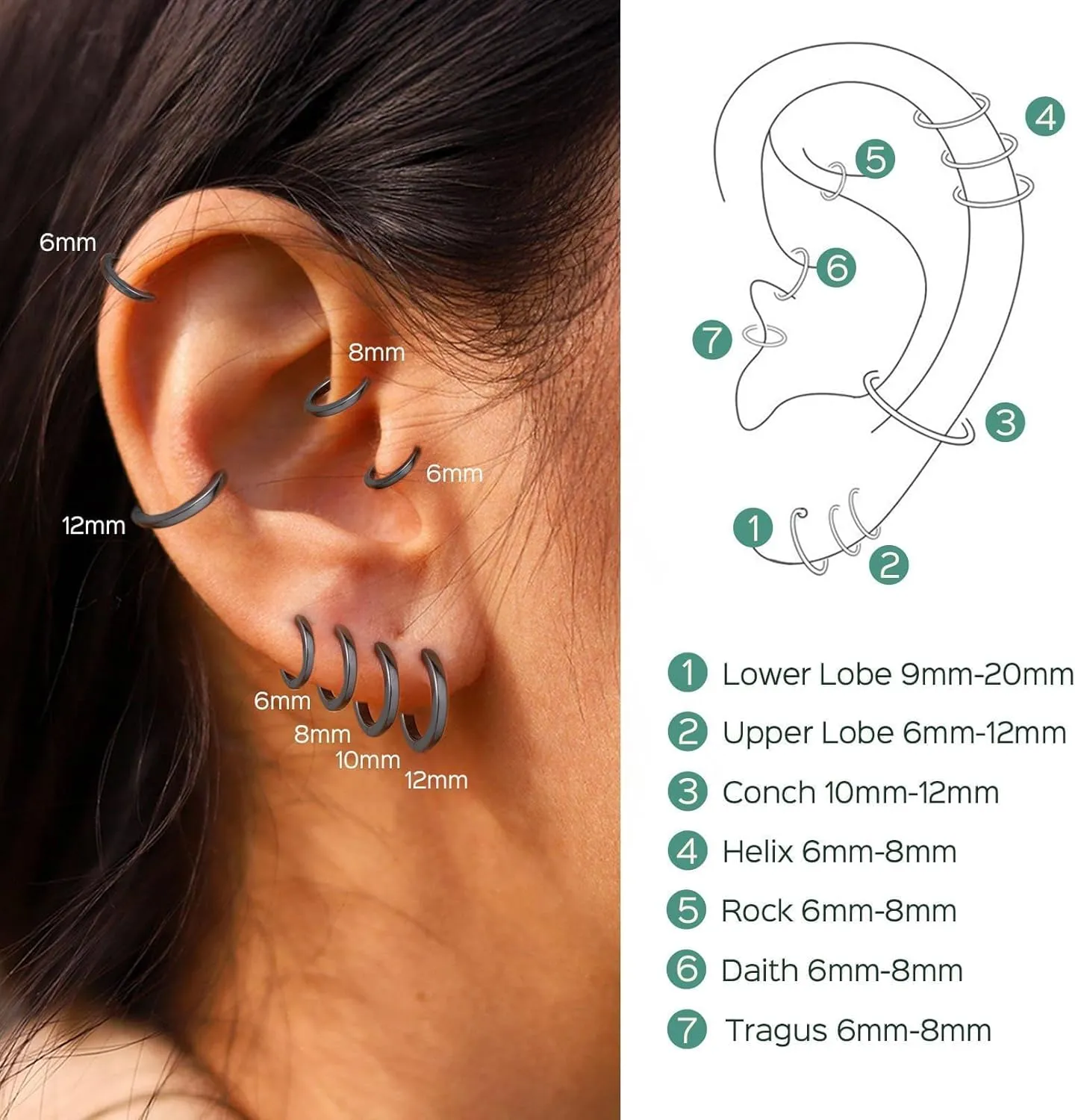 ChicSilver 925 Sterling Silver Huggie Hoop Earrings Small Hoop Earrings for Women Hypoallergenic Silver Huggie Earring Cartilage Earrings for Women (6mm/8mm/10mm/12mm)