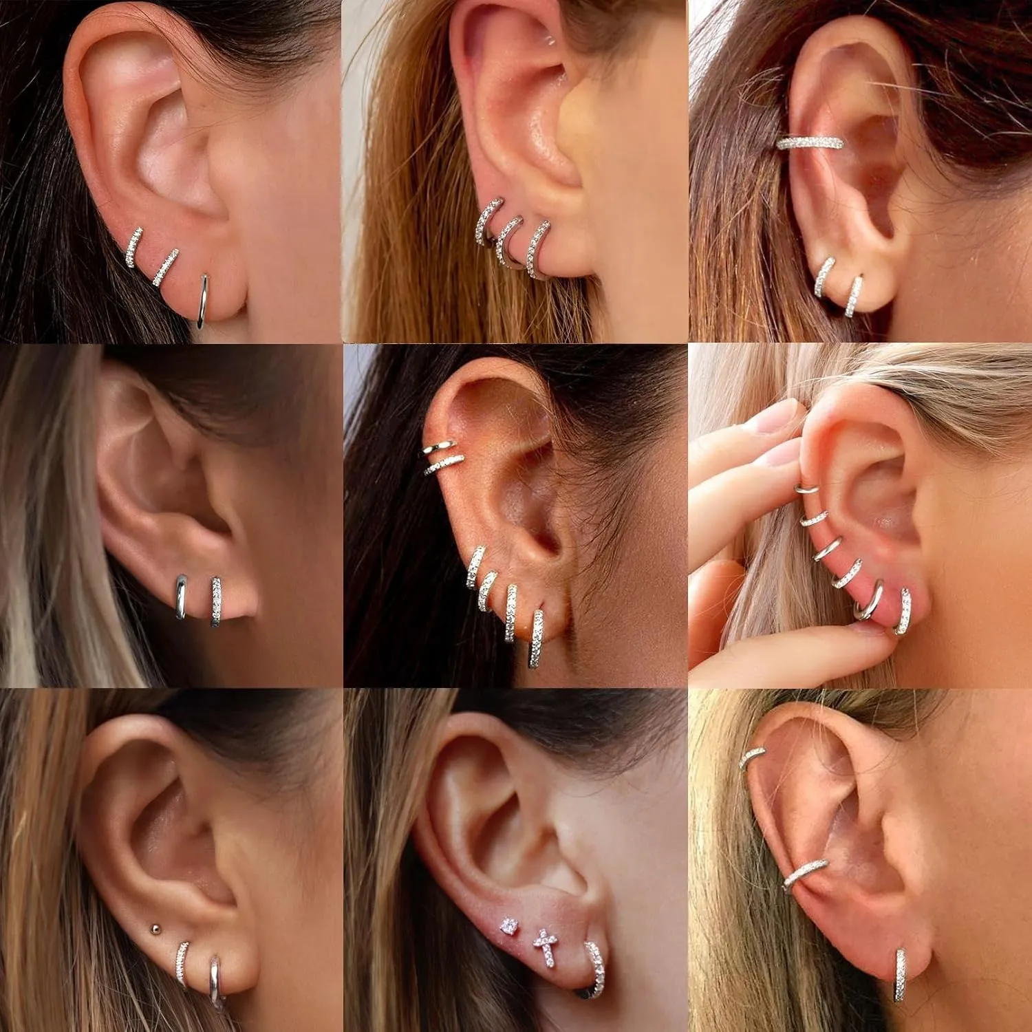 ChicSilver 925 Sterling Silver Huggie Hoop Earrings Small Hoop Earrings for Women Hypoallergenic Silver Huggie Earring Cartilage Earrings for Women (6mm/8mm/10mm/12mm)