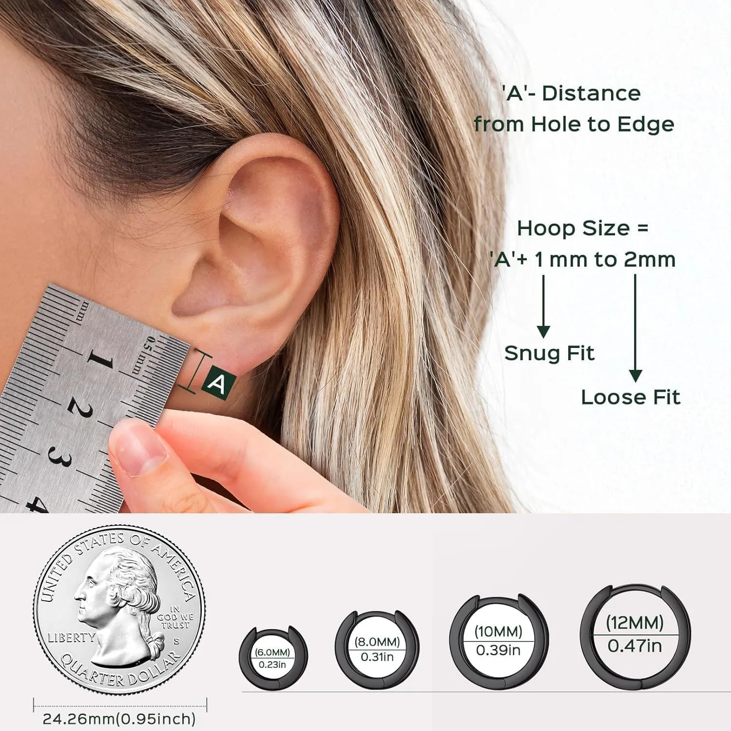 ChicSilver 925 Sterling Silver Huggie Hoop Earrings Small Hoop Earrings for Women Hypoallergenic Silver Huggie Earring Cartilage Earrings for Women (6mm/8mm/10mm/12mm)