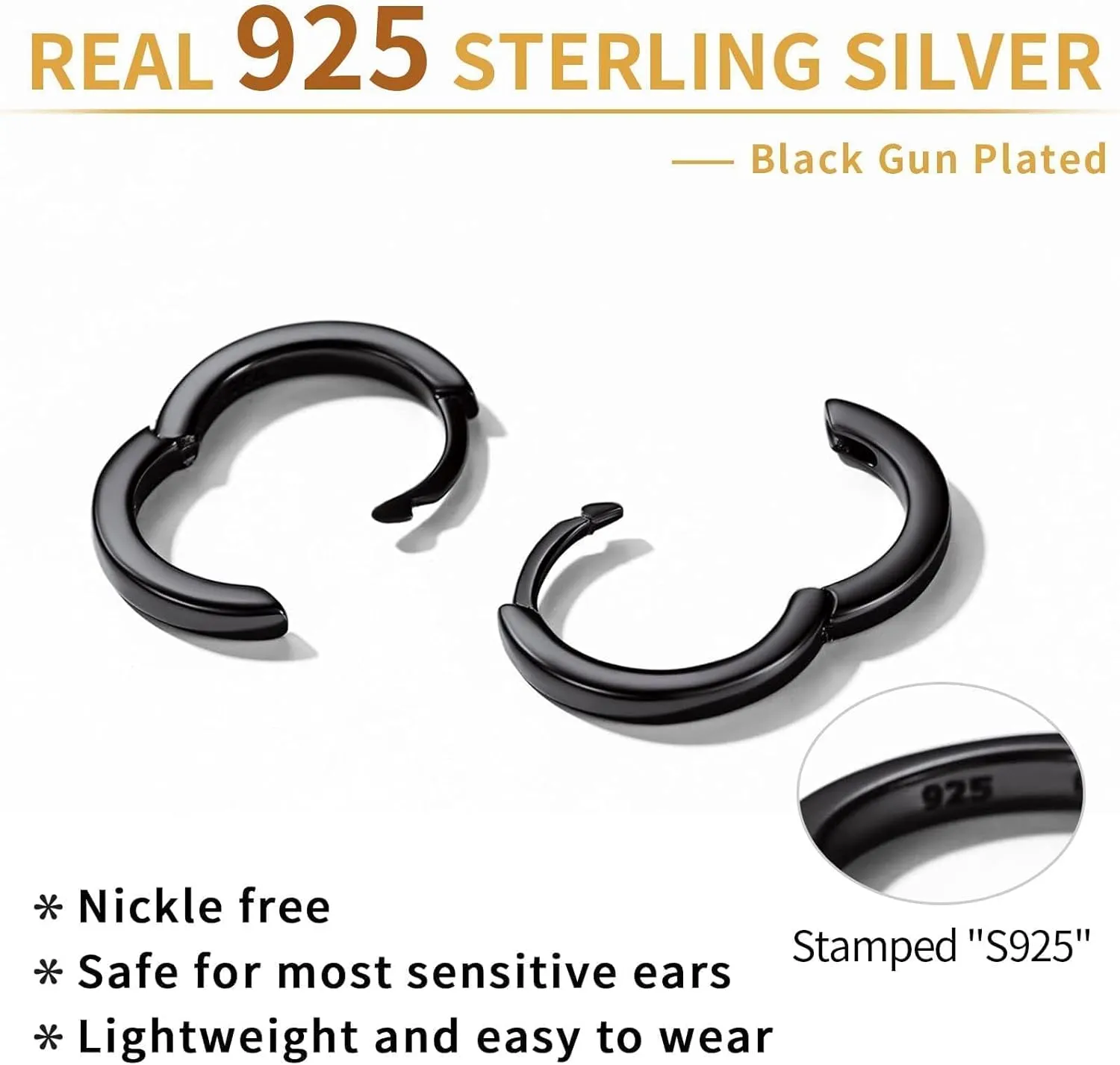 ChicSilver 925 Sterling Silver Huggie Hoop Earrings Small Hoop Earrings for Women Hypoallergenic Silver Huggie Earring Cartilage Earrings for Women (6mm/8mm/10mm/12mm)