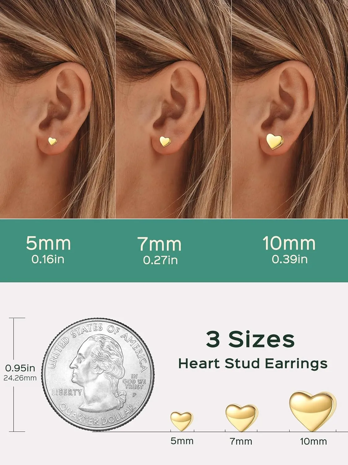 ChicSilver Heart Stud Earrings for Women 925 Sterling Silver Heart Earrings for Women Hypoallergenic Tiny Stud Earrings 5MM/10MM
