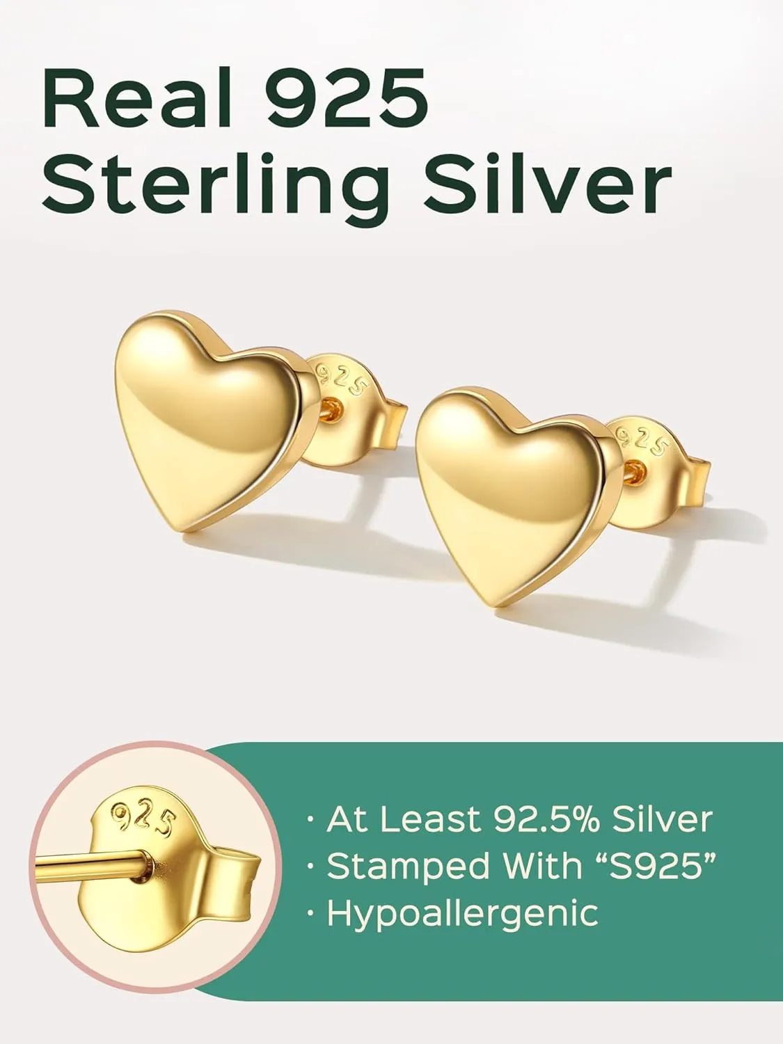 ChicSilver Heart Stud Earrings for Women 925 Sterling Silver Heart Earrings for Women Hypoallergenic Tiny Stud Earrings 5MM/10MM