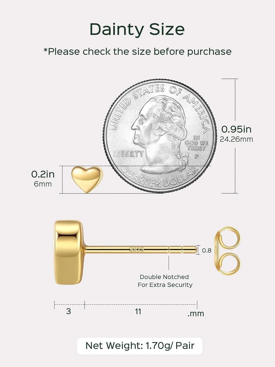 ChicSilver Hypoallergenic 925 Sterling Silver Stud Earrings, Dainty Simple Heart/Star/Moon/Lightning/Sun Earrings for Women (with Gift Box)
