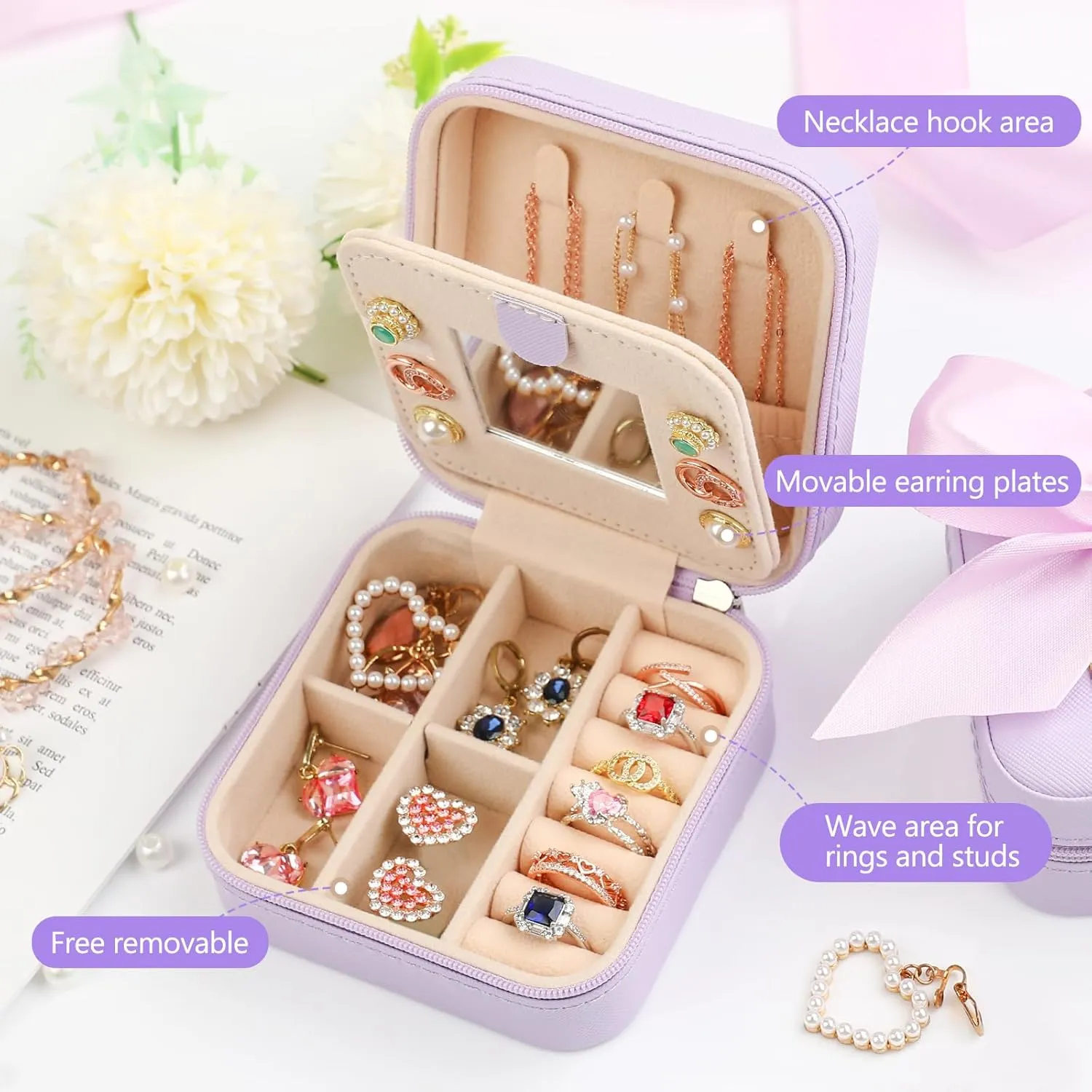 CHMI Travel Jewelry Case, Purple Travel Jewelry Box, Travel Jewelry Organizer, Travel Gifts for Women Girls, Jewelry Organizer Box, Birthday Gifts for Women, Christmas Gifts for Teens Girls - S