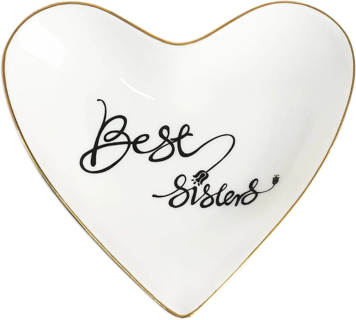 CHOOLD Ceramic Heart Shape Ring Dish Holder Jewelry Tray Dish Trinket Holder Jewelry Holder Home Decor Dish for Wedding Birthday Valentine Day-Sisters-4 Inch