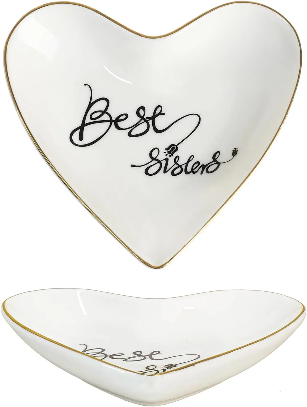 CHOOLD Ceramic Heart Shape Ring Dish Holder Jewelry Tray Dish Trinket Holder Jewelry Holder Home Decor Dish for Wedding Birthday Valentine Day-Sisters-4 Inch