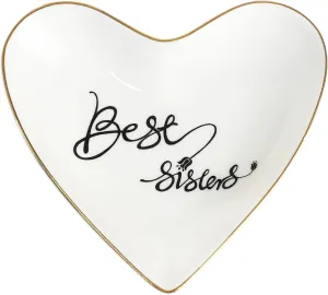 CHOOLD Ceramic Heart Shape Ring Dish Holder Jewelry Tray Dish Trinket Holder Jewelry Holder Home Decor Dish for Wedding Birthday Valentine Day-Sisters-4 Inch