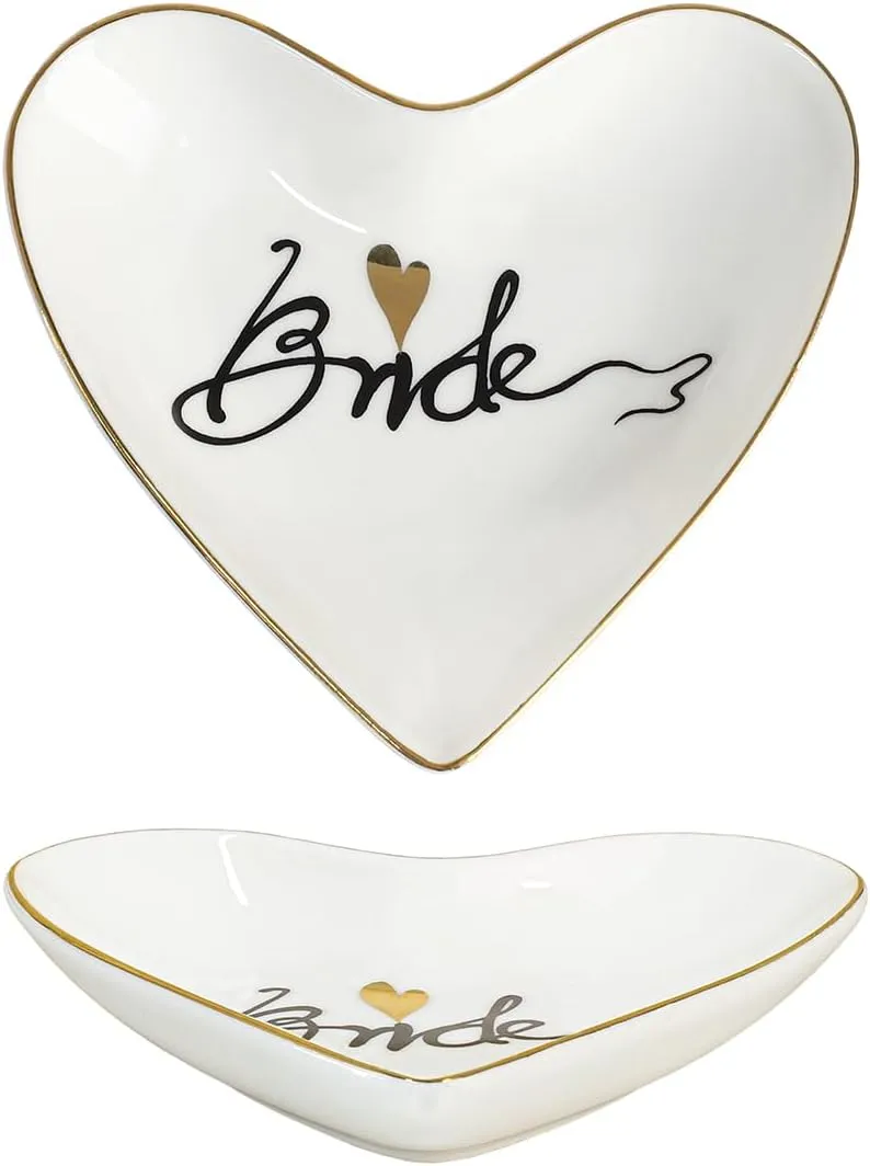 CHOOLD Ceramic Heart Shape Ring Dish Holder - Jewelry Tray, Trinket Holder, Home Decor for Wedding, Birthday, Valentine Day - Bride - 4 Inch