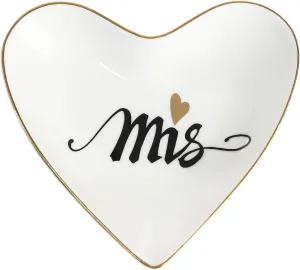 CHOOLD Ceramic Heart Shape Ring Dish Jewelry Tray Trinket Holder Home Decor for Wedding Birthday Valentine Day-Mrs-4 Inch