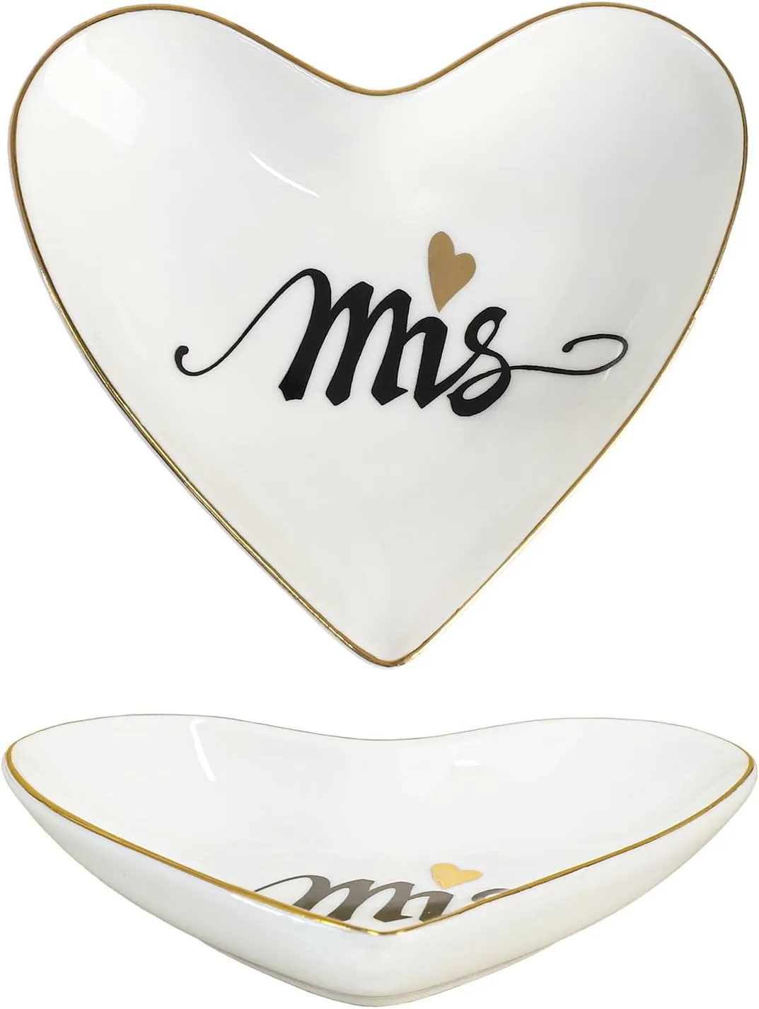 CHOOLD Ceramic Heart Shape Ring Dish Jewelry Tray Trinket Holder Home Decor for Wedding Birthday Valentine Day-Mrs-4 Inch