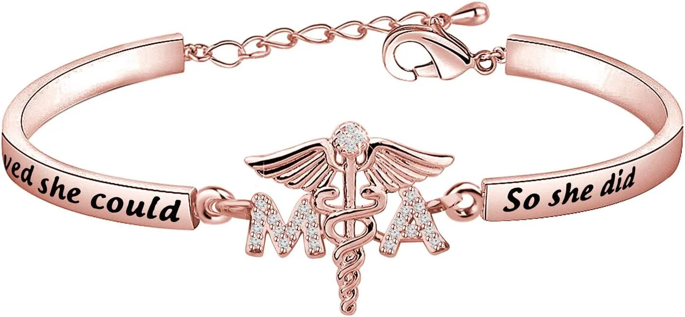 CHOORO MA Medical Assistant Gift MA Bracelet for Medical Assistant Appreciation She Believed She Could So She Did Zircon Bracelet