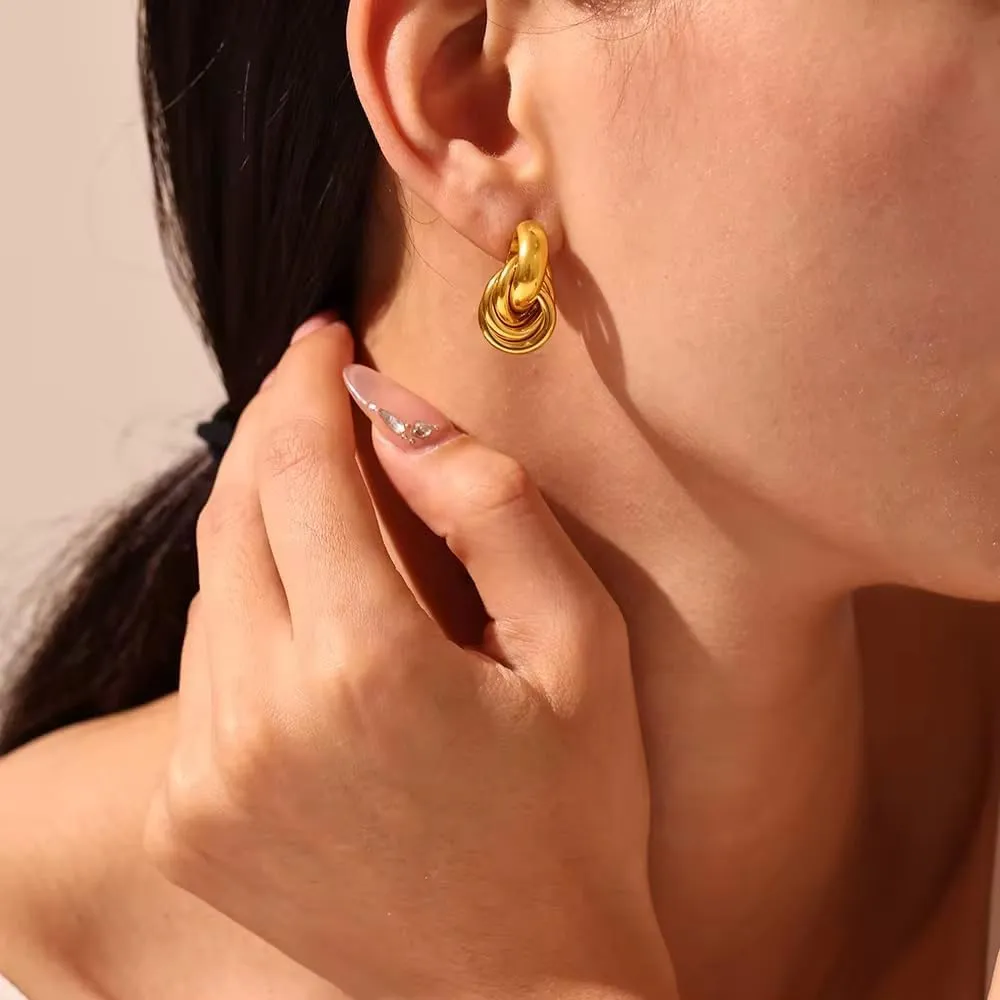Chunky 18K Gold Stainless Steel Earrings for Women  Hypoallergenic Gold Plated Jewelry Trendy Statement Hoops Waterproof Non Tarnish Fashion Accessory Gift for Womens Wife Friend Sister