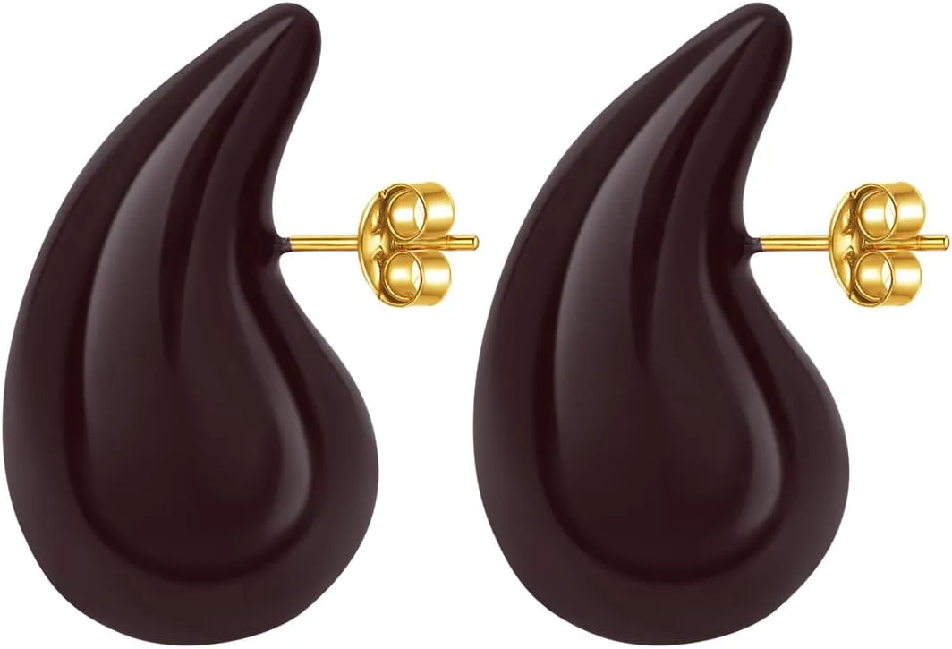 Chunky Earrings 18K Gold Plated Stainless Steel Thick Hoop Earrings Teardop Earrings Dupes for Women