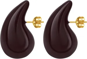 Chunky Earrings 18K Gold Plated Stainless Steel Thick Hoop Earrings Teardop Earrings Dupes for Women