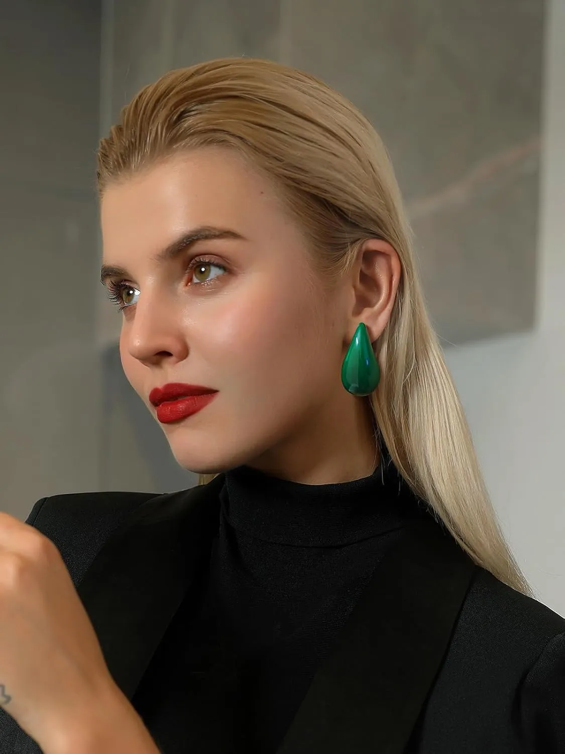 Chunky Earrings 18K Gold Plated Stainless Steel Thick Hoop Earrings Teardop Earrings Dupes for Women