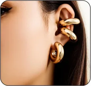 Chunky Gold Ear Cuff Earrings for Women Non Piercing,Colorful Cuff Clip On Cartilage Hoop Earring Hollow Lightweight Earrings Cartilage Cuff Earrings Statement Jewelry
