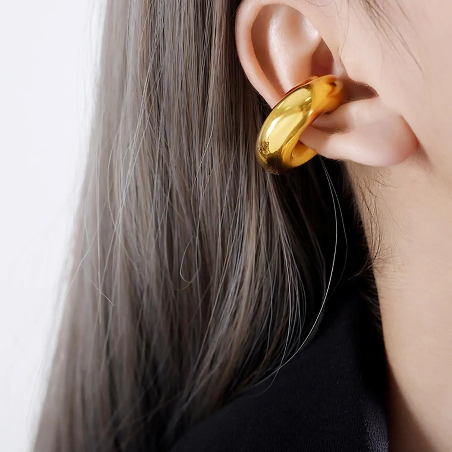 Chunky Gold Ear Cuff Earrings for Women Non Piercing,Colorful Cuff Clip On Cartilage Hoop Earring Hollow Lightweight Earrings Cartilage Cuff Earrings Statement Jewelry