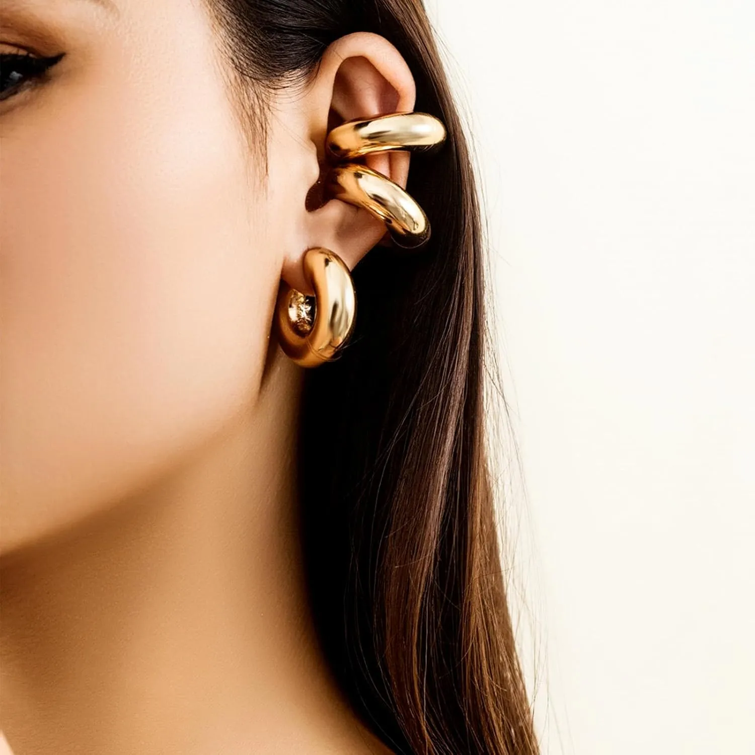 Chunky Gold Ear Cuff Earrings for Women Non Piercing,Colorful Cuff Clip On Cartilage Hoop Earring Hollow Lightweight Earrings Cartilage Cuff Earrings Statement Jewelry