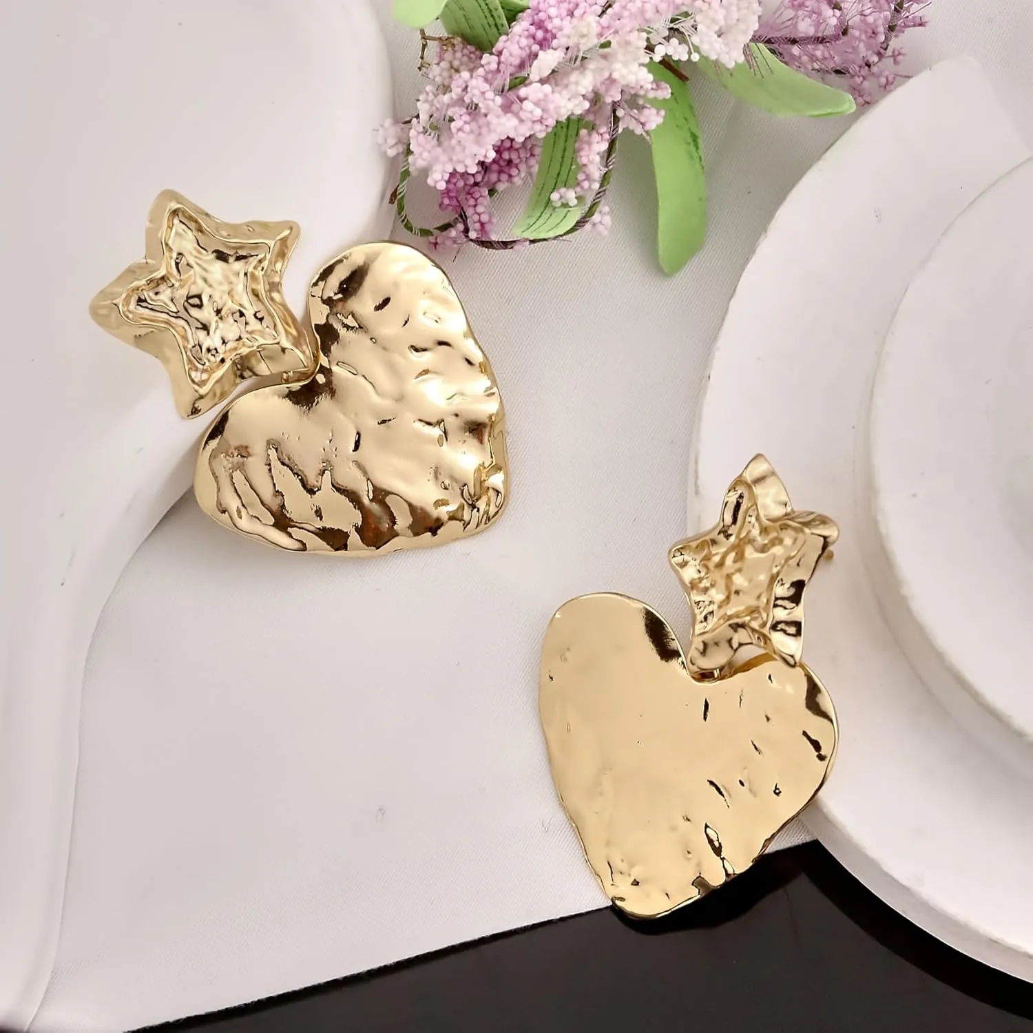 Chunky Gold Earrings - 14K Gold Plated Geometric Statement Earrings - Chunky Overstated Hoop Earrings - Large Shell Disc Heart Design - Prom Jewellery