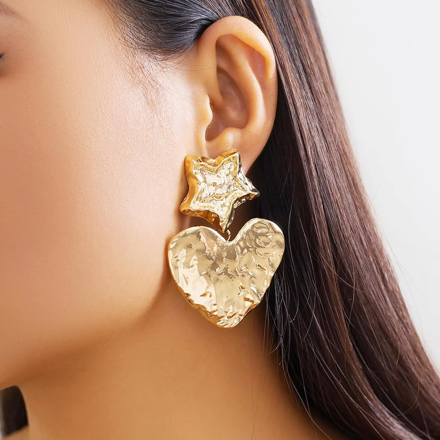 Chunky Gold Earrings - 14K Gold Plated Geometric Statement Earrings - Chunky Overstated Hoop Earrings - Large Shell Disc Heart Design - Prom Jewellery