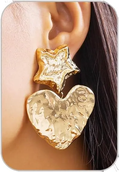 Chunky Gold Earrings - 14K Gold Plated Geometric Statement Earrings - Chunky Overstated Hoop Earrings - Large Shell Disc Heart Design - Prom Jewellery