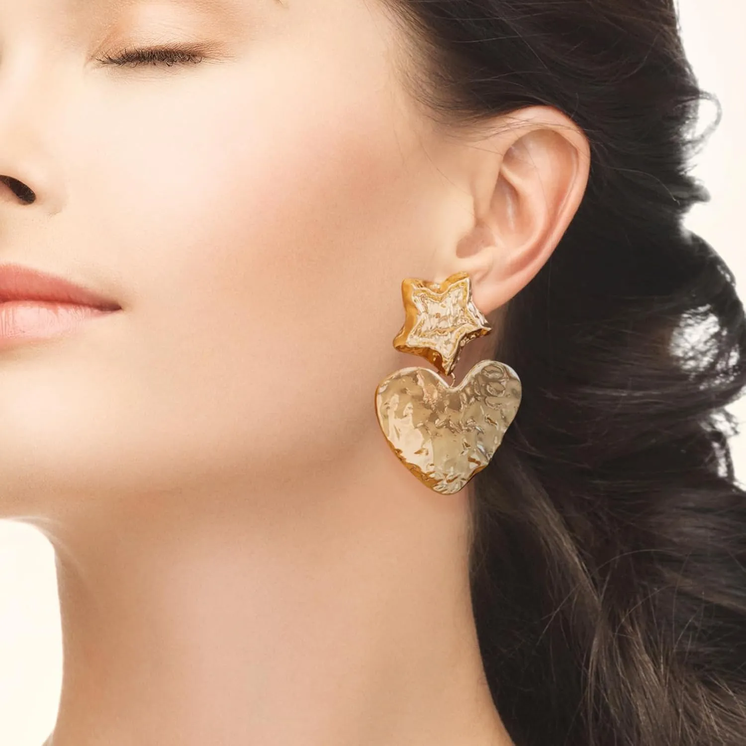 Chunky Gold Earrings - 14K Gold Plated Geometric Statement Earrings - Chunky Overstated Hoop Earrings - Large Shell Disc Heart Design - Prom Jewellery