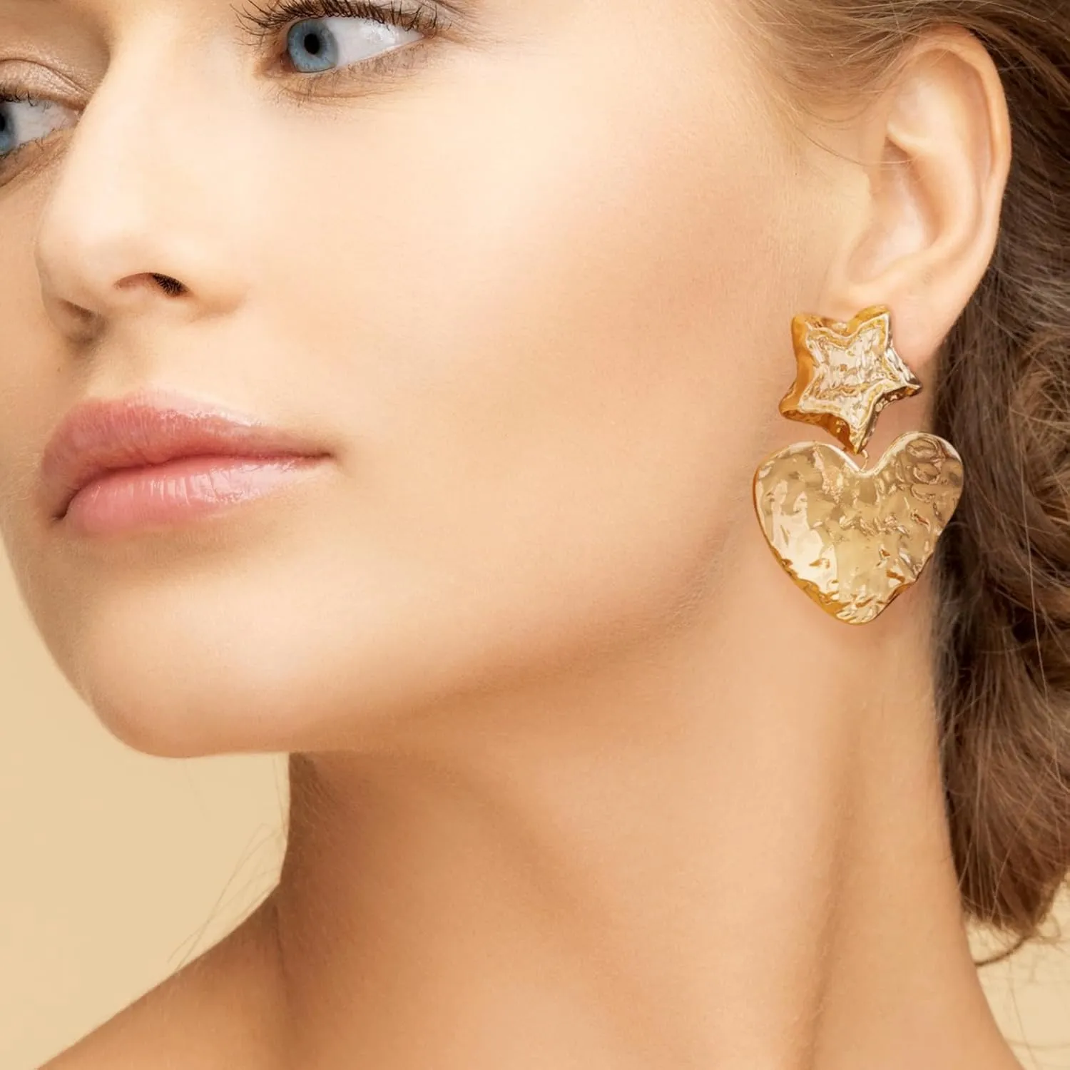 Chunky Gold Earrings - 14K Gold Plated Geometric Statement Earrings - Chunky Overstated Hoop Earrings - Large Shell Disc Heart Design - Prom Jewellery