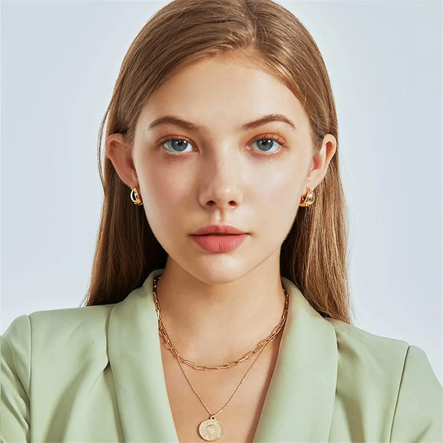 Chunky Gold Hoop Earrings 18K Gold Plated Hoop Earrings Chunky Huggie Earrings for Women, Minimalist Jewelry Gift