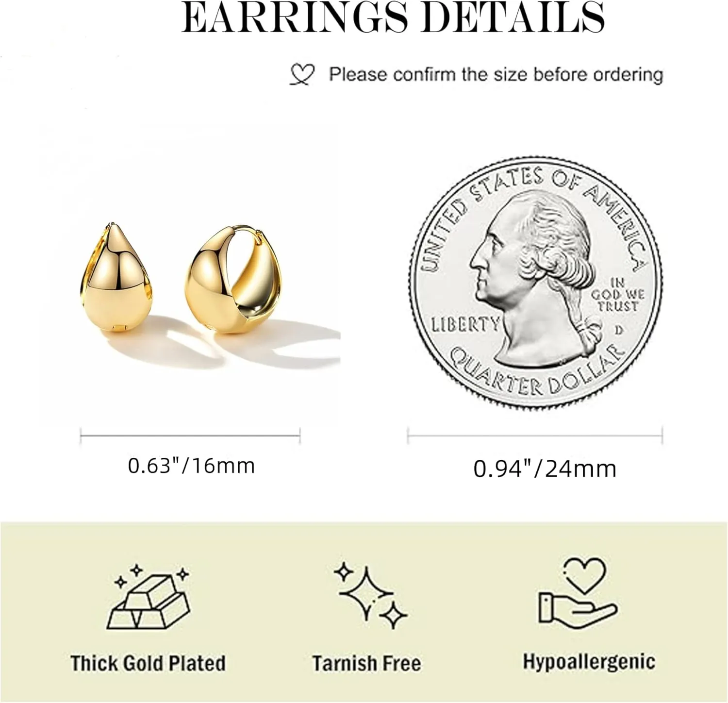 Chunky Gold Hoop Earrings 18K Gold Plated Hoop Earrings Chunky Huggie Earrings for Women, Minimalist Jewelry Gift