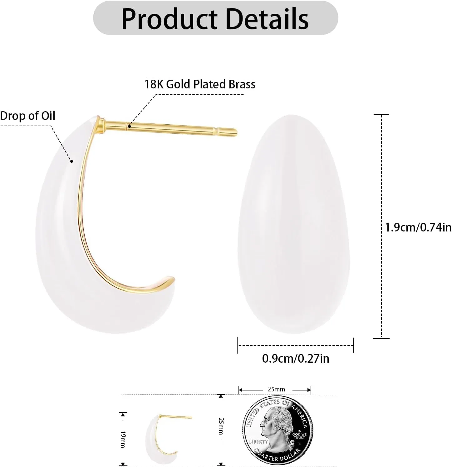 Chunky Gold Hoop Earrings, 18K Gold Plated Waterdrop Earrings Lightweight Hollow 0pen Hoops Jewelry for Women Gifts