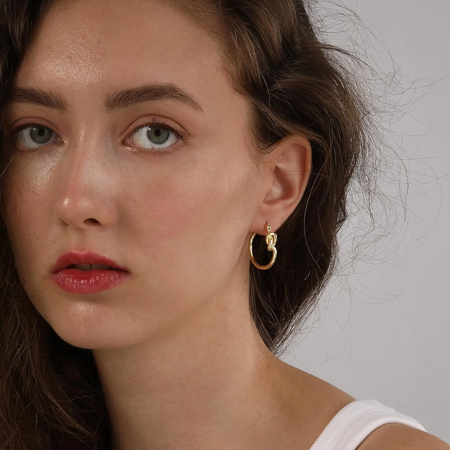 Chunky Gold Silver Earrings for Women Knot Knocker Paperclip Link 14K Plated Dangle Drop Studs Simple Dainty Earring Everyday Wear Hypoallergenic Lightweight Statement Jewelry Trendy Cute Gifts