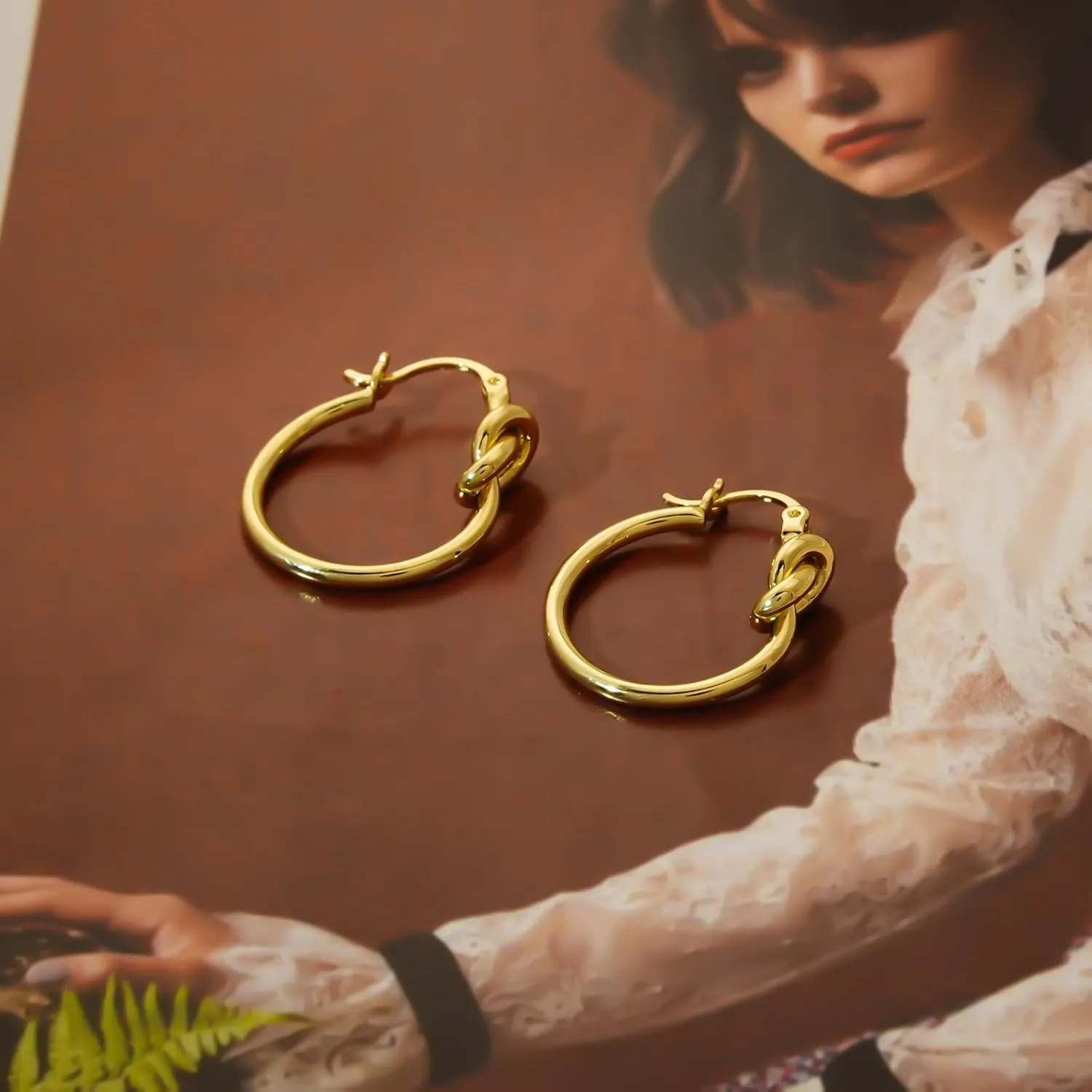 Chunky Gold Silver Earrings for Women Knot Knocker Paperclip Link 14K Plated Dangle Drop Studs Simple Dainty Earring Everyday Wear Hypoallergenic Lightweight Statement Jewelry Trendy Cute Gifts