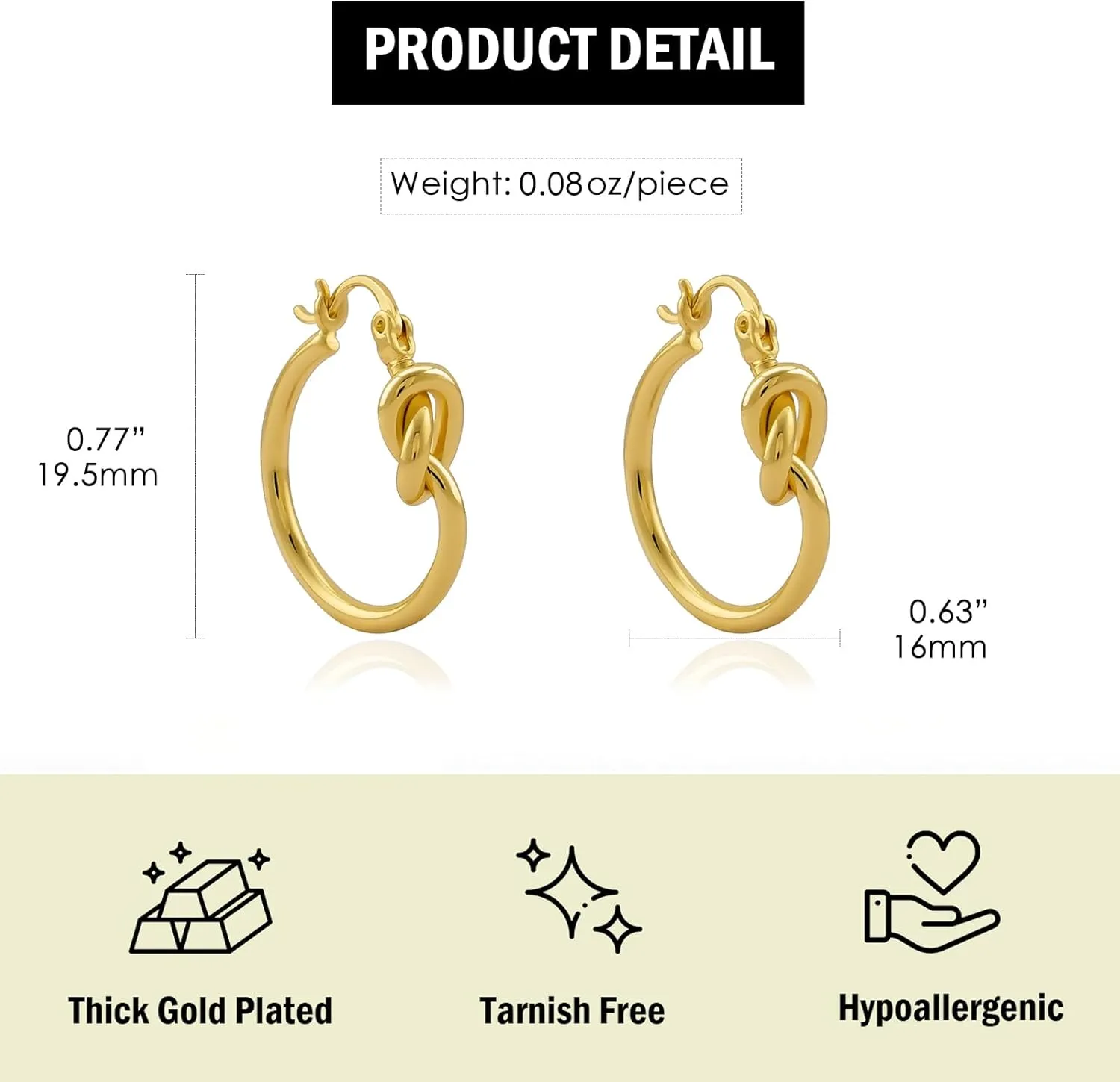 Chunky Gold Silver Earrings for Women Knot Knocker Paperclip Link 14K Plated Dangle Drop Studs Simple Dainty Earring Everyday Wear Hypoallergenic Lightweight Statement Jewelry Trendy Cute Gifts