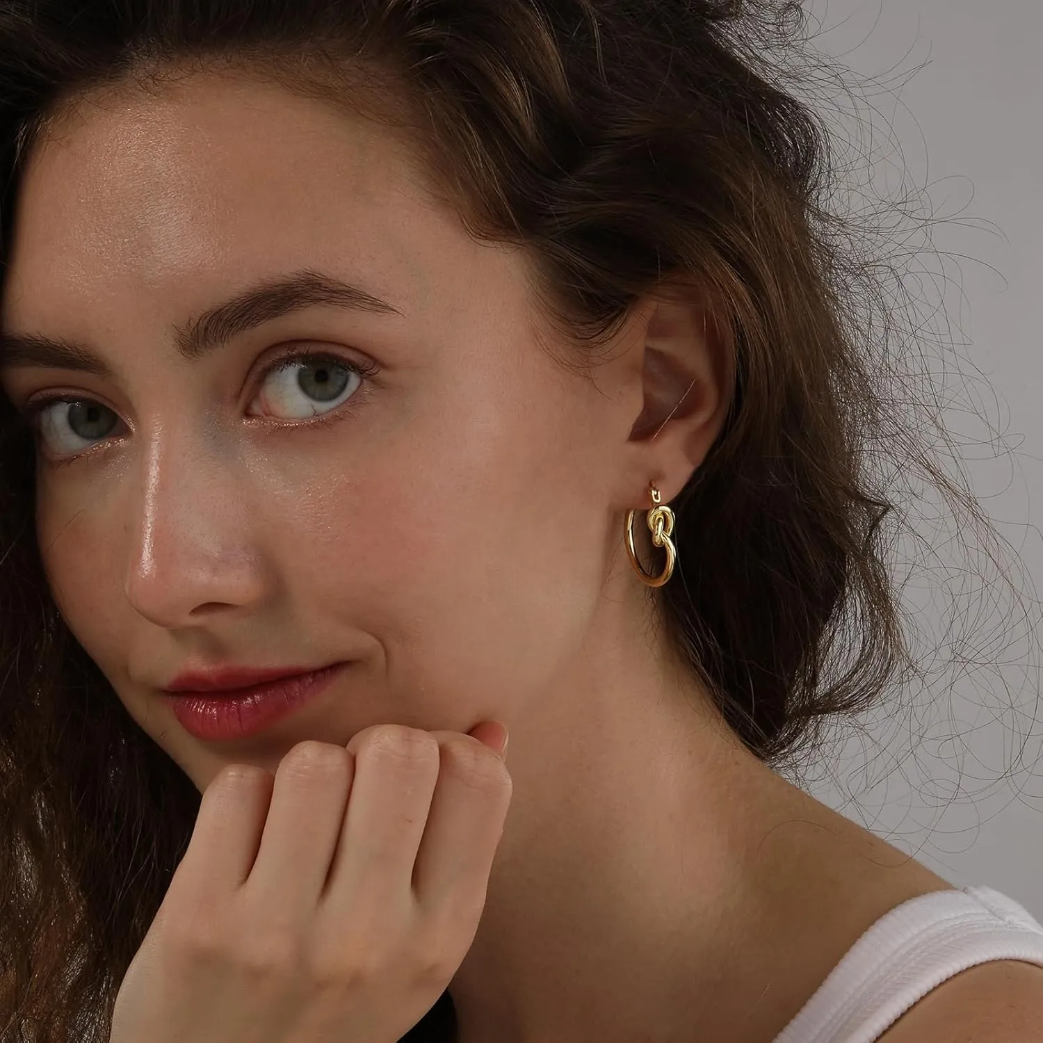 Chunky Gold Silver Earrings for Women Knot Knocker Paperclip Link 14K Plated Dangle Drop Studs Simple Dainty Earring Everyday Wear Hypoallergenic Lightweight Statement Jewelry Trendy Cute Gifts