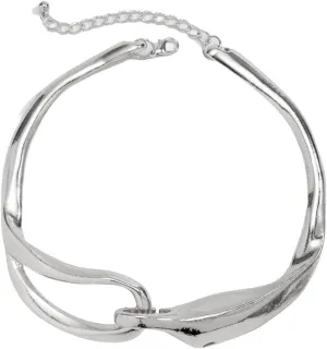 Chunky Silver/Gold Plated Metal Buckle Collar Necklace for Women Men,Thick Geometric Metallic Unisex Abstract Choker Necklace Statement Fashion Chain Necklace Cool Punk Jewelry (silver)
