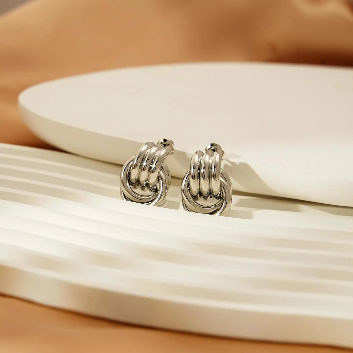 Chunky Small Knot Earrings for Women 14K Gold Silver Plated Geometric Dangle Drop Hoop Stud Dainty Hypoallergenic and Lightweight Jewelry Fashion Trendy Gifts