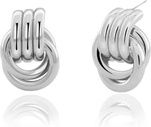 Chunky Small Knot Earrings for Women 14K Gold Silver Plated Geometric Dangle Drop Hoop Stud Dainty Hypoallergenic and Lightweight Jewelry Fashion Trendy Gifts
