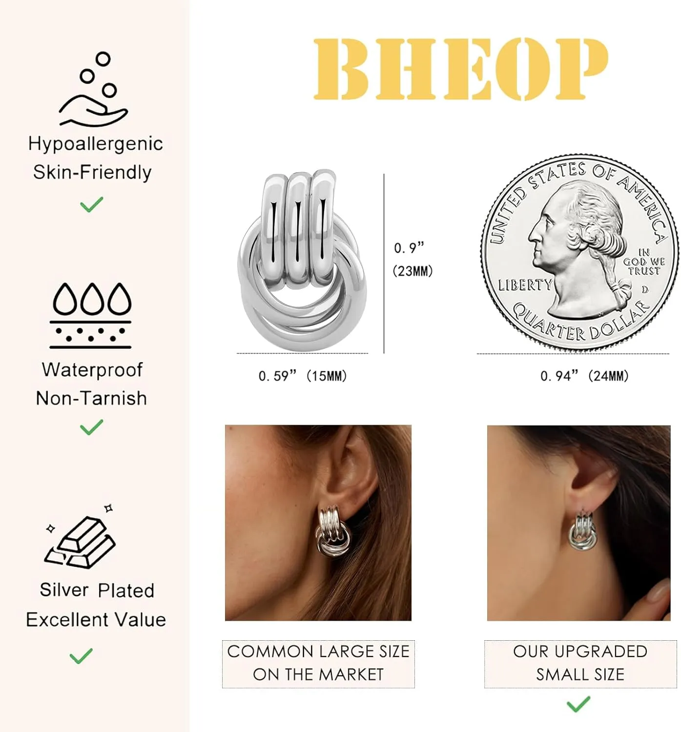 Chunky Small Knot Earrings for Women 14K Gold Silver Plated Geometric Dangle Drop Hoop Stud Dainty Hypoallergenic and Lightweight Jewelry Fashion Trendy Gifts