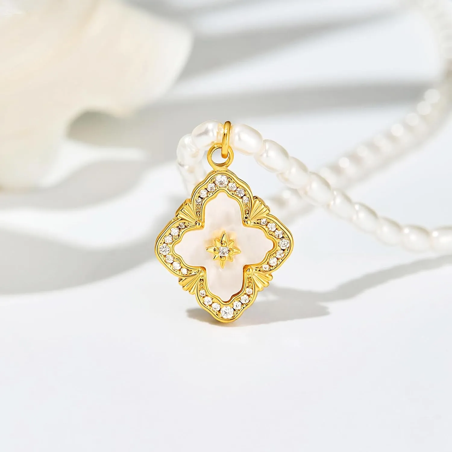 Cicy Bell Four Leaf Clover Pendant Necklace for Women Lucky 18k Gold Plated Cubic Zirconia Trendy Dainty Long Y Necklace Jewelry Gifts