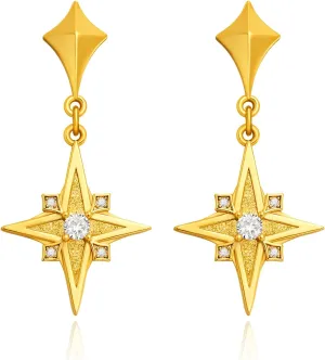 Cicy Bell Womens Four Point Star 18k Gold Plated Dangle Earrings Cubic Zirconia Boho Drop Earrings Lightweight Trendy Jewelry