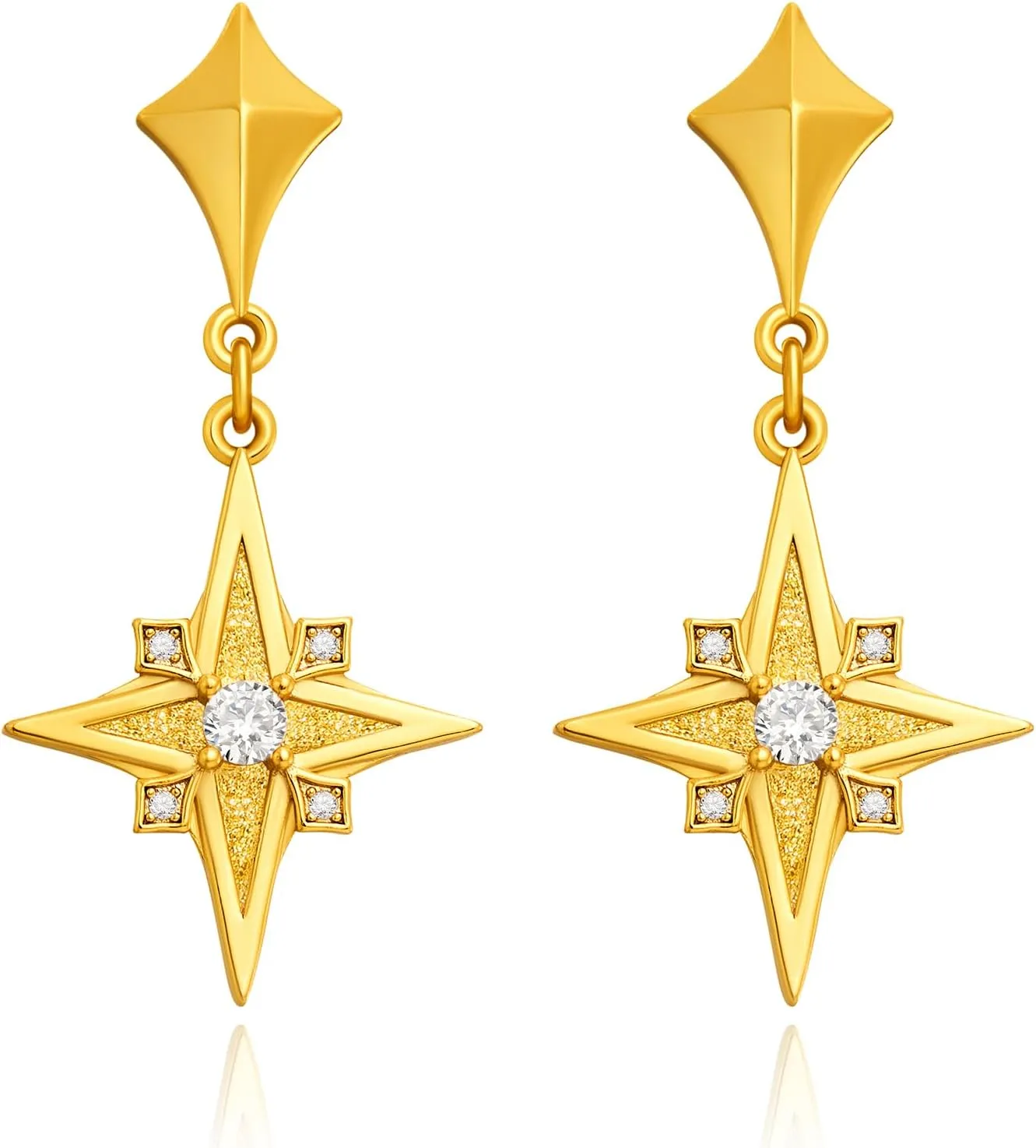 Cicy Bell Womens Four Point Star 18k Gold Plated Dangle Earrings Cubic Zirconia Boho Drop Earrings Lightweight Trendy Jewelry