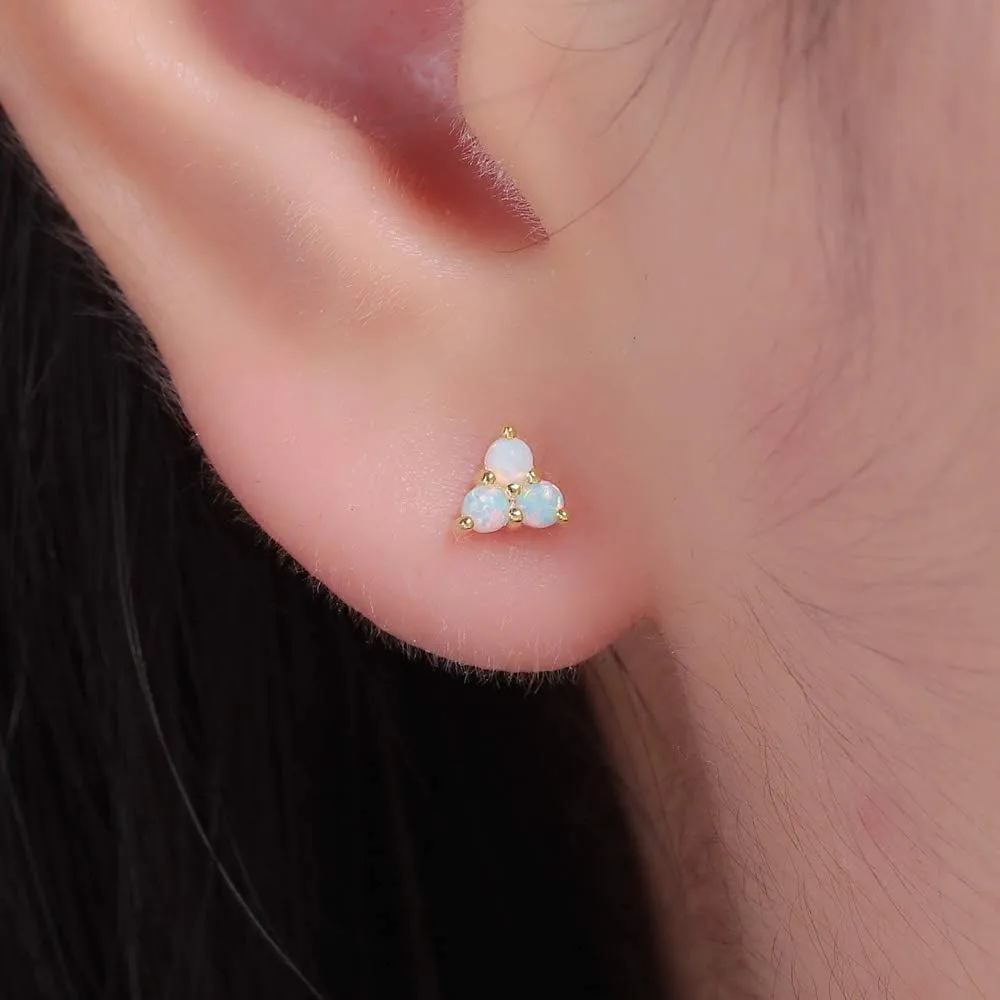 CiNily Opal Stud Earrings Gold Plated Cute Small Animal Earrings Horse/Rainbow/Tiny Triangle Hypoallergenic Earrings for Women Girls