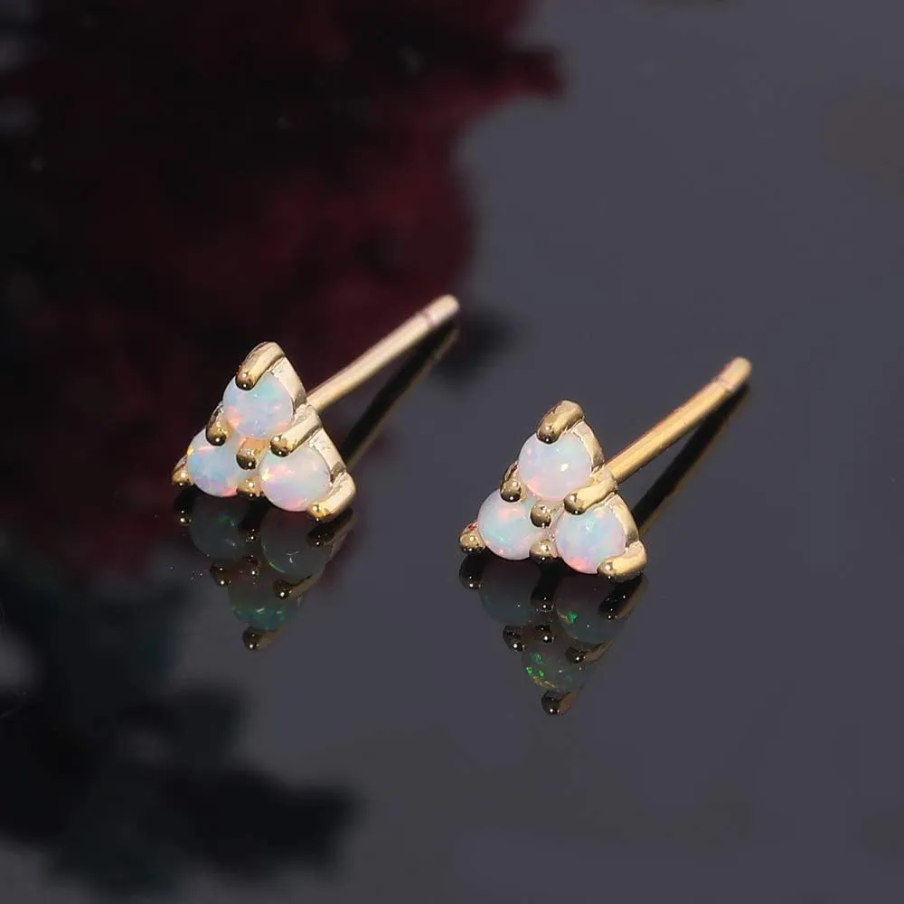 CiNily Opal Stud Earrings Gold Plated Cute Small Animal Earrings Horse/Rainbow/Tiny Triangle Hypoallergenic Earrings for Women Girls
