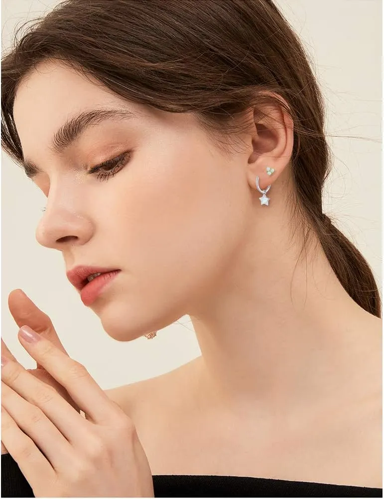 CiNily Opal Stud Earrings Gold Plated Cute Small Animal Earrings Horse/Rainbow/Tiny Triangle Hypoallergenic Earrings for Women Girls