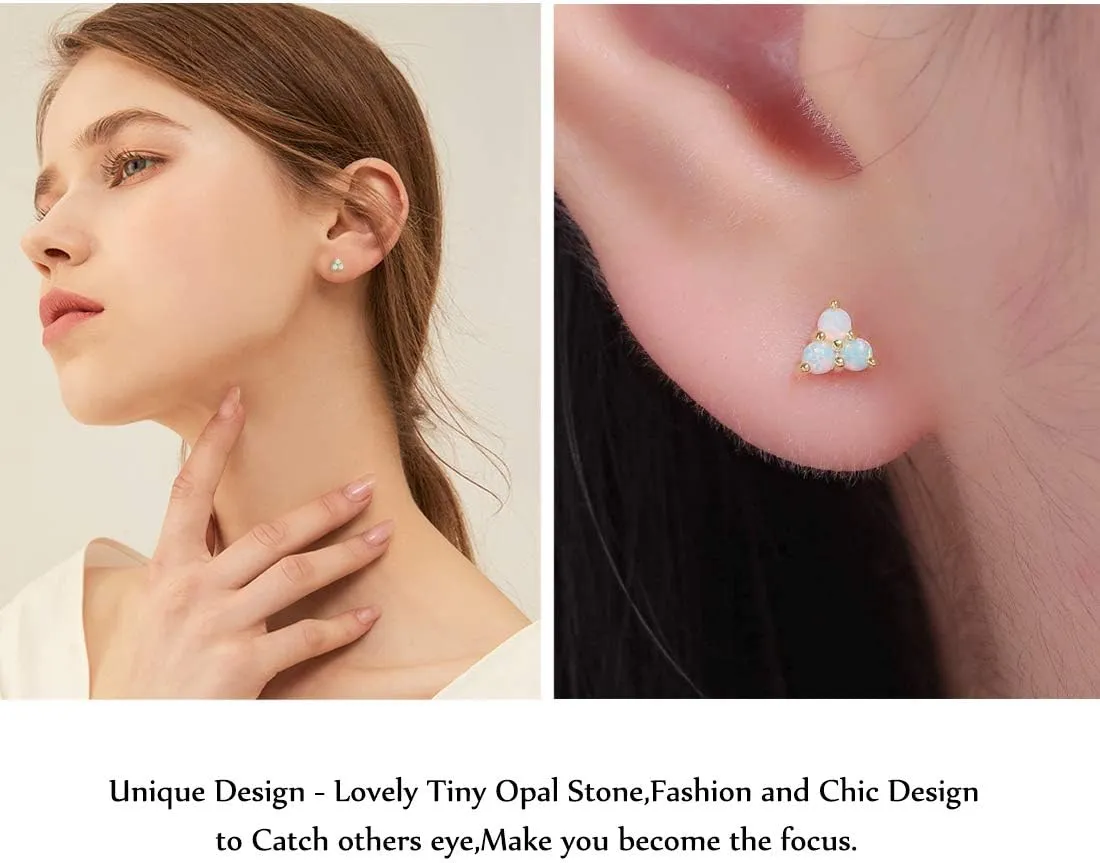 CiNily Opal Stud Earrings Gold Plated Cute Small Animal Earrings Horse/Rainbow/Tiny Triangle Hypoallergenic Earrings for Women Girls